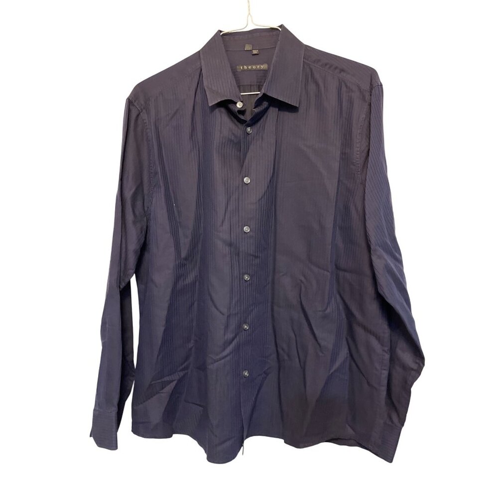 Theory Mens Navy Blue Button Down Dress Shirt XXL Long Sleeve Formal Collared